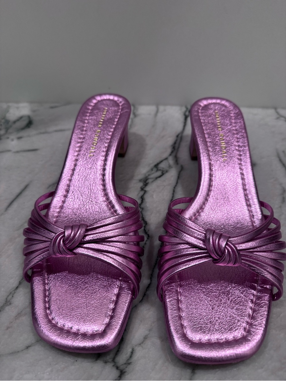 Metallic pink Strappy Knot Slide Heels - Women